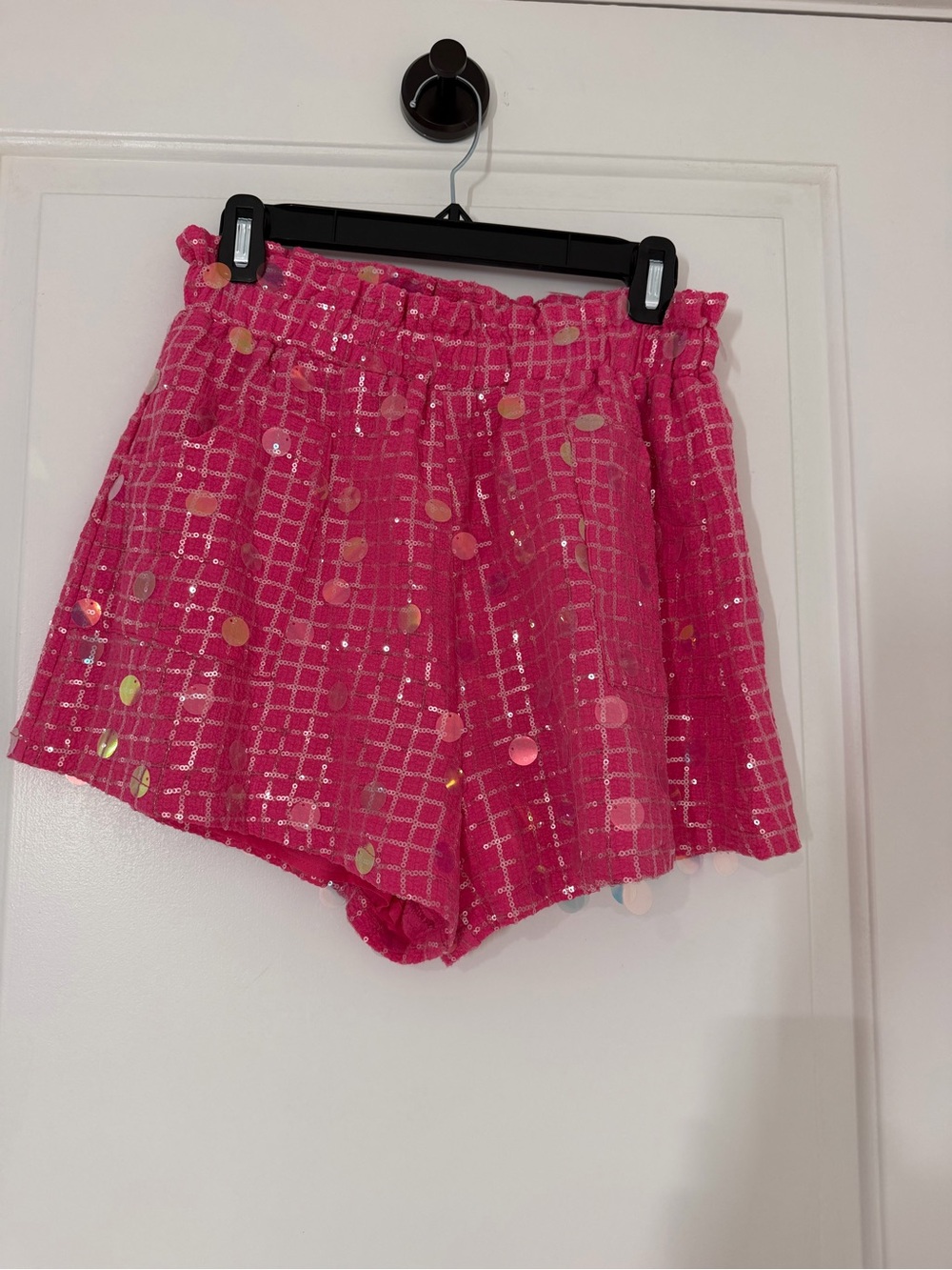 QUEEN OF SPARKLES Bright Pink Sequin High-Waist Shorts